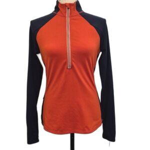 Athleta Athletic Top S Navy Orange Colorblock Half Zip Pull Over Thumbholes